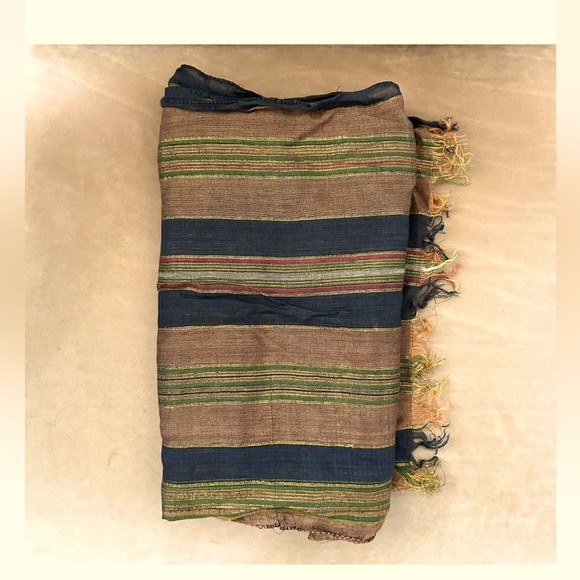 Striped Brown Cognac Black Gold Metallic Scarf (with flaw) - Picture 6 of 8